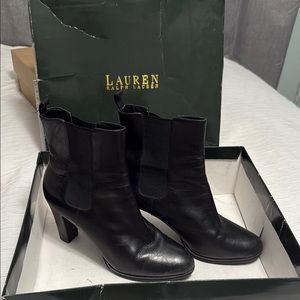 Ralph Lauren Black Ankle Booties with Stretch Fabric and Leather